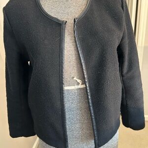 Banana Republic Black Open-Front Knit Blazer with Faux-Leather Trim